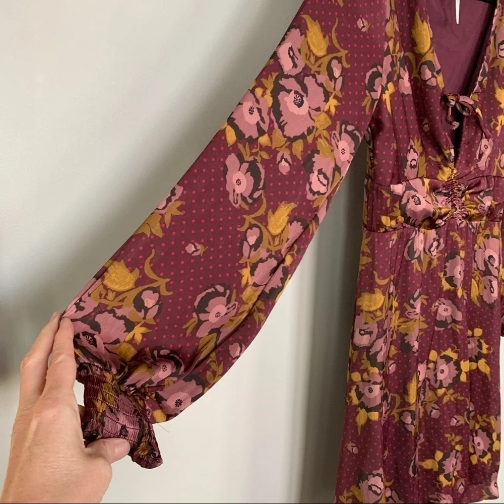 Free People Morning Light‎ Long Sleeve Mini Floral Dress Size 8